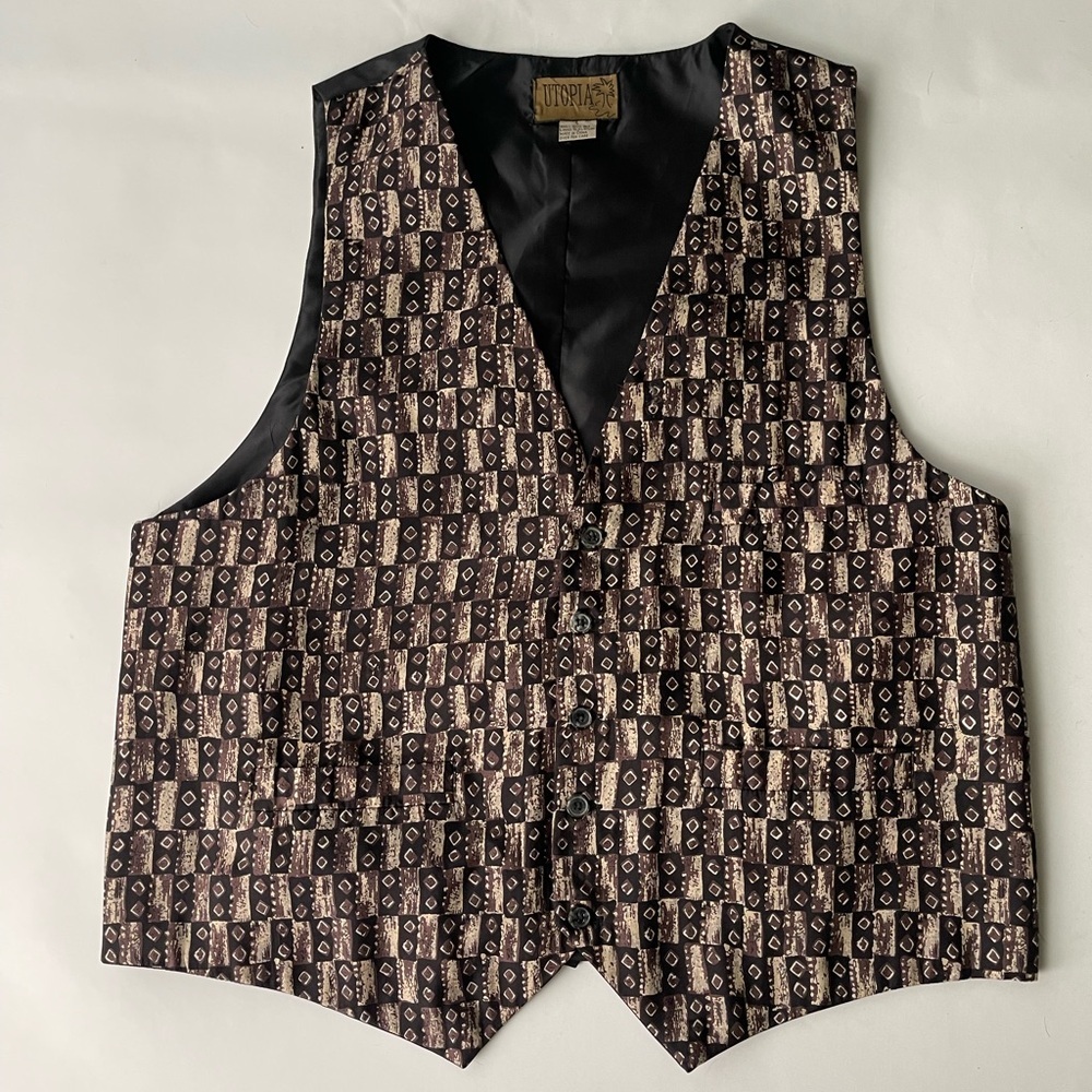 Utopia Black and Brown Patterned Vest NWOT